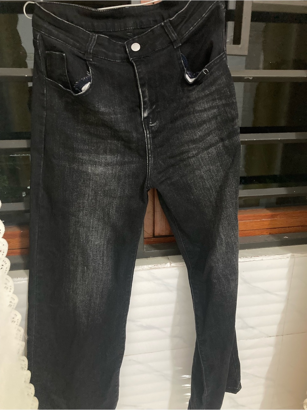 Men's Black Washed Jeans - Classic Straight Fit